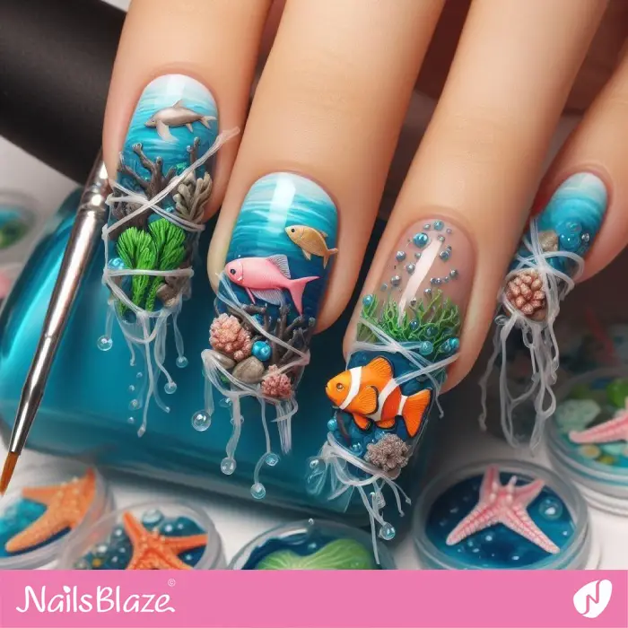 Plastic Pollution Of the Ocean Bottom | 3D Nails Design | Save the Ocean Nails - NB3107
